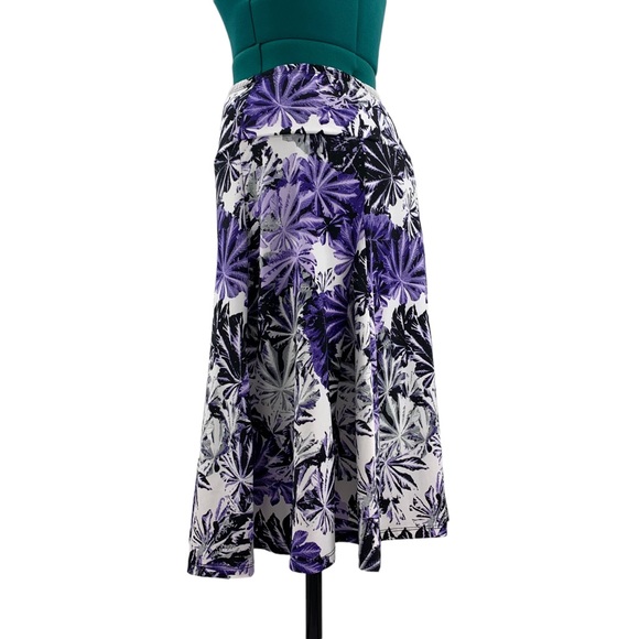 Nina K Purple, Black, and White Floral Full Knee Length Skirt, Small - Picture 7 of 15